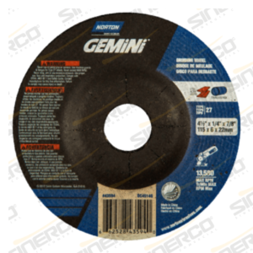 Imagen de DISCO DESBASTE GEMINI-T27 METAL 4-1/2"X1/4"X7/8"
