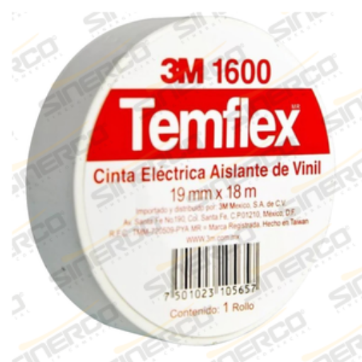 Imagen de TEMFLEX 1600 CINTA ELECTRICA 0.019 X 18 M BLANCO