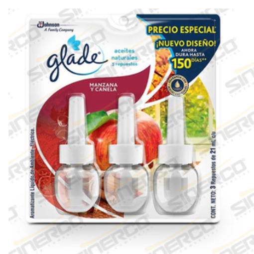 Imagen de GLADE PLUG INS ACEITES NAT 3PK 21ML MANZANA CANELA