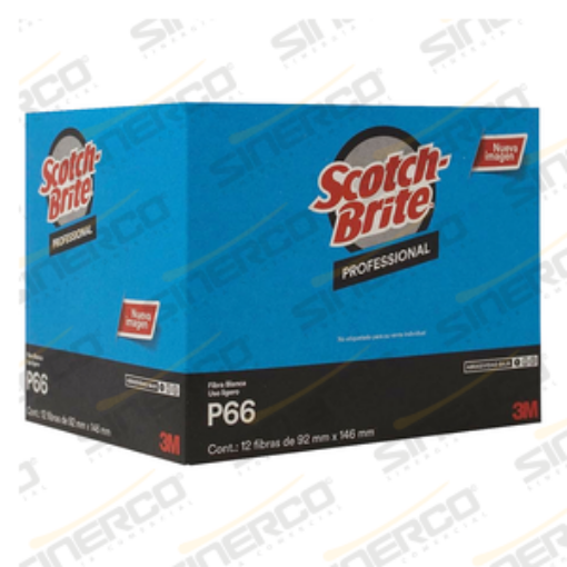 Imagen de 3M SCOTCH BRITE P66 FIBRA BLANCA 92 X 146 MM 12 / 72 PZ - USO LIGERO, AZULEJO, FORMICA, BAÑOS