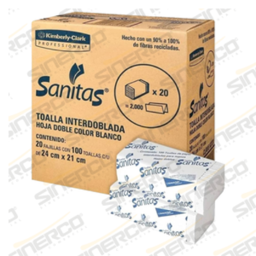Imagen de TOALLA P/MANOS INTERDOBLADA SANITAS 100HJS X 20PAQ