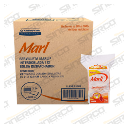 Imagen de KCP 91663 MARLI SERVILLETA INTERDOBLADA BOLSA DESPACHADORA 24PAQUETES CON 250 SERVILLETAS