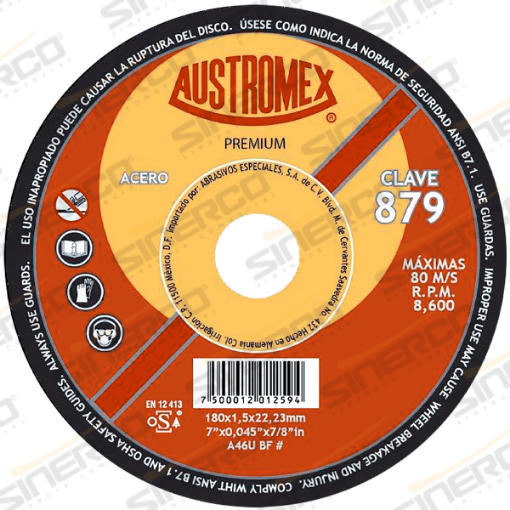 Imagen de 879 DISCO CORTE METAL 7"X0.045"X7/8" PREMIUM